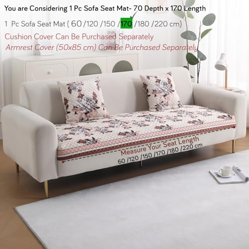 Image of HOKIPO 'LiefNest' Holland Velvet Sofa Cover Mat with Foam Filling for 1 /2 /3 Seater & L-Shape Sofa. Make Your Own Sofa Cover Set, Mat Size: 170(L) cm, Chrysanthemum Bloom Soft Beige (IN-824-D6)