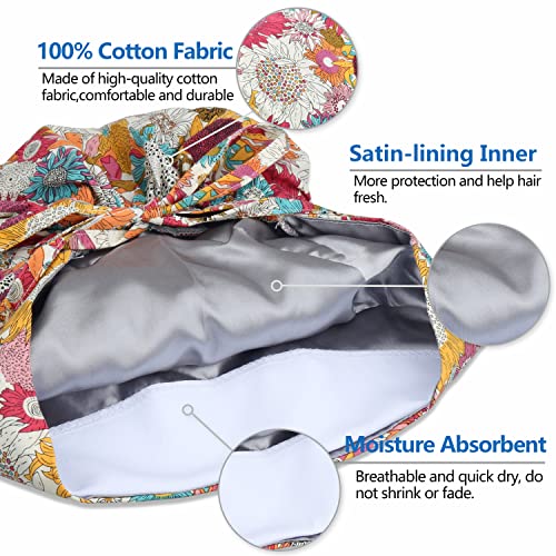 Image of QBA Adjustable Working Cap with Button, Satin-Lined Hat, Cotton Working Hat Sweatband, Elastic Tie Back Hats Unisex