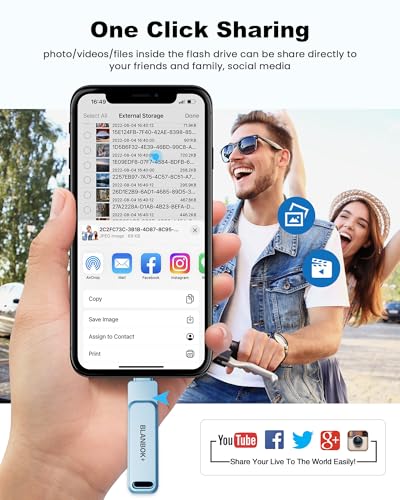 Image of MFi Certified 512GB Flash Drive for iPhone Photo Stick, USB Memory Stick iPhone Flash Drive for Photos Videos, High Speed External Storage USB Stick Thumb Drive for iPhone /iPad /Android /PC(Sky Blue)