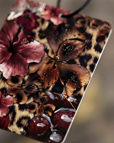 Image of Leopard Print 5pcs Car Air Freshener Corss Christian Cheetah Print Car Accessories Automotive Interior Hanging Scents Mirror Decor for Women Teen Girls