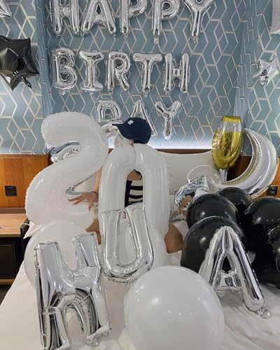 Image of White Number 60 Balloon 40 inch, Translucent 60 Number Balloons, 60th White Birthday Decorations for Women Men, 60 Year Old Party Supplies