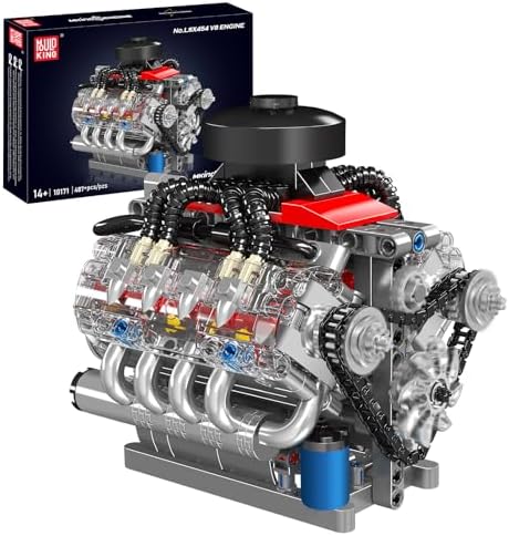 Mould King 10171 V8 Engine Building Blocks Sets, V8 Engine Model kit That Run, Build Your Own STEM Model Engine, 8-Cylinder Car Engine Building Engineering Toys for Age 14+/Adults(487+PCS)