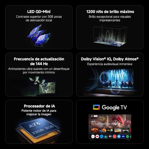 Miniatura 3 de XIAOMI TV S Mini 55", Diseño sin Bordes, Google TV, QD-Mini LED, 1200 nits de Brillo máximo, Alta tasa de refresco 4K de 144 H,Ultra Fluido para Gaming, Dolby Vision IQ & Dolby Atmos,Google Assistant
