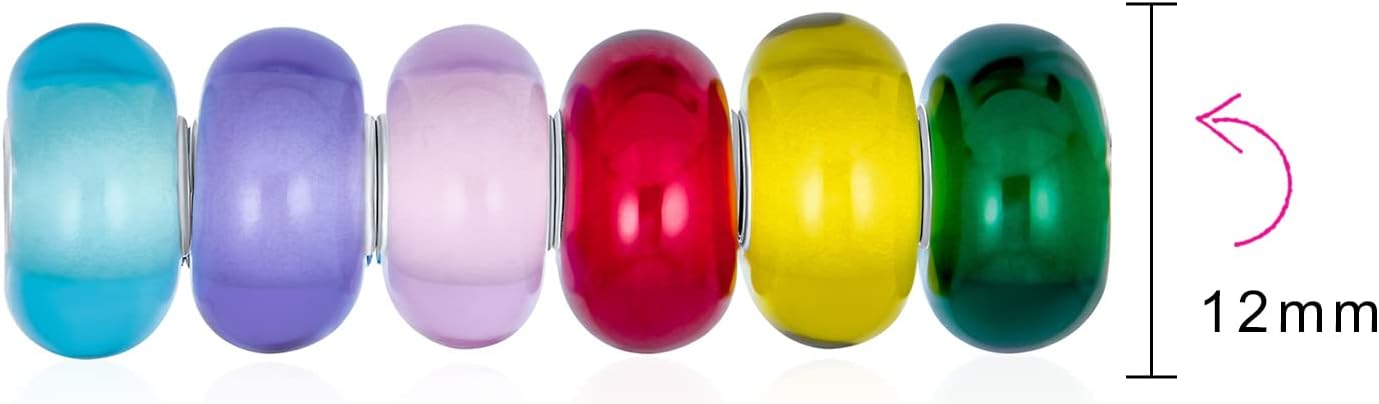 Set Di 6 Perline In Vetro Di Murano Verde Con Nucleo Argento 925: Charm Distanziatori Per Bracciale, Fatti A Mano