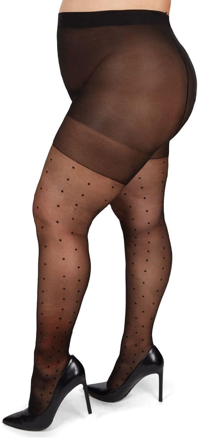 MeMoi Women's Pindot Sheer Curvy Control Top Tights