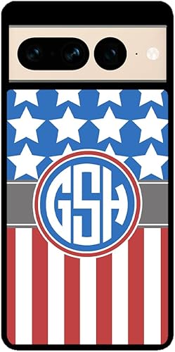 Miniatura 1 de American Flag Stars Stripes Personalized Monogram Black Rubber Phone Case Compatible With Google Pixel 10, 10 Pro, 10 Pro XL, 9a, 9 Pro, Pixel 9,