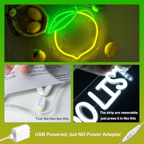 Image of Lemon Neon Sign Lemons Yellow Led Sign Fruit Shape Neon Light for Apartment, Bar, Kids' Room,Bedroom,KTV Pub, Shop Wedding, Celebration (12.6 inch*11 inch)