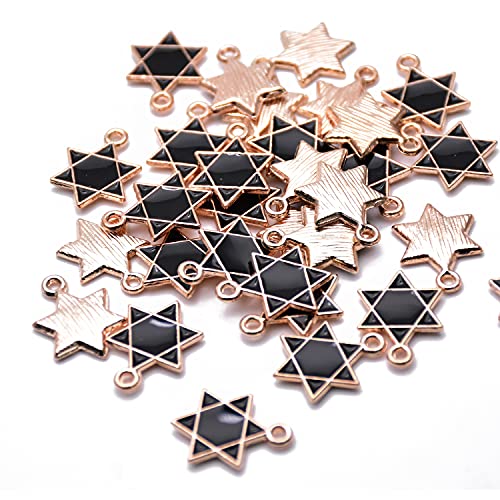 Image of Pack of 80 Star of David Black Six-pointed Star Enamel Charms Gold Plated Colored Pendants Hawaii Style Accessories for Necklace Bracelet Jewelry Making DIY Crafting
