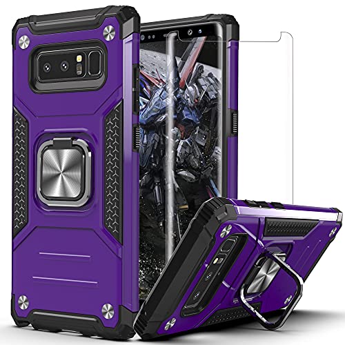 Note 8 Case Galaxy Note 8 Case Samsung Note 8 Cases with 3D PET Screen Protector,AYMECL Armor Grade Cases with Rotating Holder Kickstand Non-Slip Hybrid Rugged Case for Samsung Galaxy Note 8 Purple