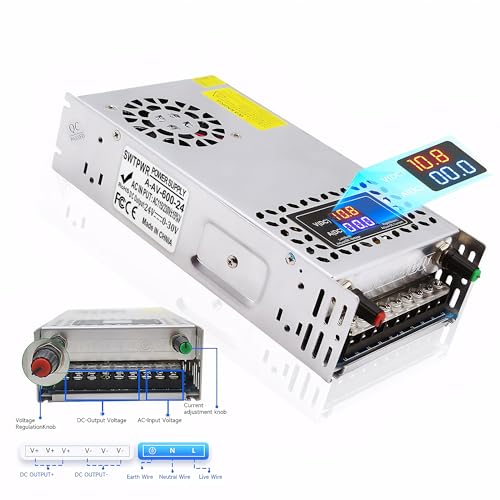 Image of SWTPWR Adjustable Power Supply DC 0-24V 0-25A 600W with LED Display 24V Power Supply Variable AC to DC Converter 110V to 24V Designed for LED Light Car Stereo Electronics (24V-25A-600W, DC24V)
