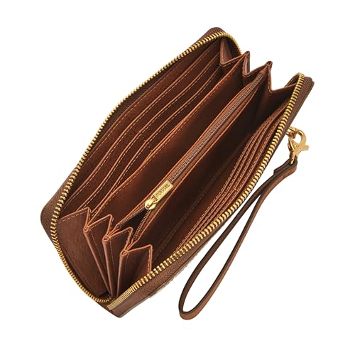 Image of Fossil Women's Logan Leather RFID-Blocking Zip Around Clutch Wallet with Wristlet Strap for Women