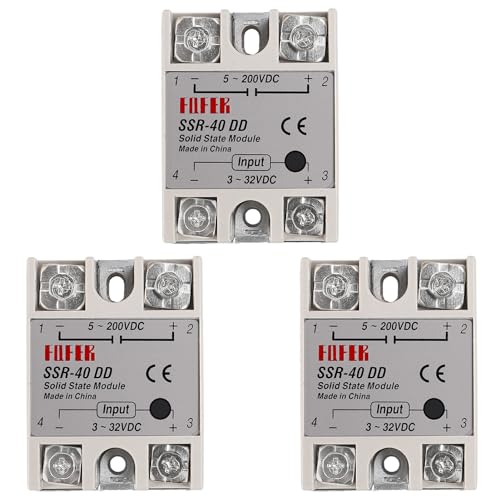Coliao 3pcs SSR-40DD Solid State Relay DC to DC Input 3-32VDC Output 5-200VDC Single Phase Solid State Relay