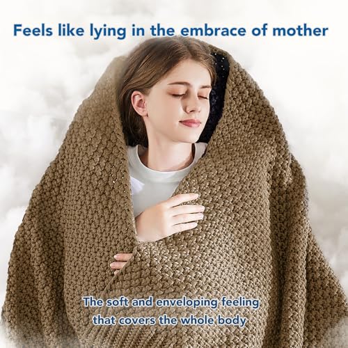 Topcee Knitted Weighted Blanket - 48"x72" 12lbs Cooling Chunky Knit Heavy Blanket for Adults Cable Yarn Knit Decorative No Beads Soft, Cozy and Cooling Weighted Throw Blankets Machine Washable