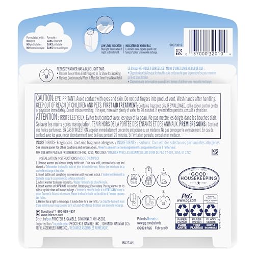 Image of Febreze Plug In Air Freshener, Odor-Fighting Scented Oil Refill, Air Fresheners for Home and Bathroom and Kitchen, Long Lasting for Strong Odors, Gain Original Scent, 0.87oz Refills, 2 Count