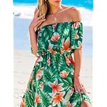 CUPSHE Damen Sommerkleid Volants Schulterfreies Kleid Beinschlitz Tropical Print Freizeitkleider Beach Off Shoulder Maxi Dress – Bild 4