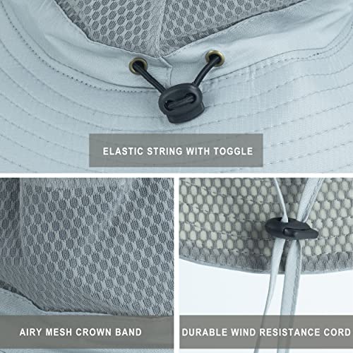 Koreshion B-0121-MEN-SUN-HAT-LIGHT-GRAY Mens Womens Sun Hat Wide Brim Breathable Mesh Upf 50+ Bucket Hat Waterproof Fishing Hat Quick-Drying Safari Hat Foldable Boonie Cap Outdoor Sun Protection Cap Light Gray thumb #2