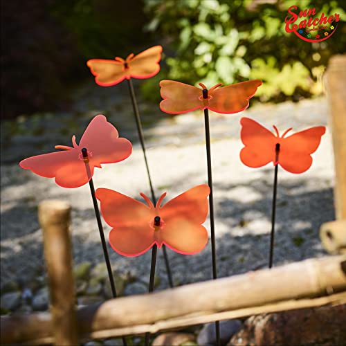 Sun Catcher Garden Decor Glowing Gatekeeper Butterfly Set of 5 Large Garden Stakes 75cm