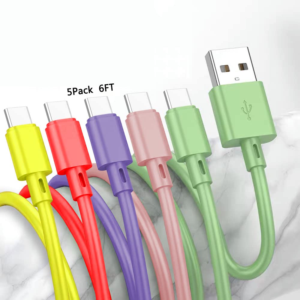 USB C Charger Cable, 5Pack 10FT USB C Color Charger Cable and Fast Charging Cables Compatible with Samsung Galaxy S21 S20 S10 S9 S8 Plus Note 20 10 9 8, LG V50 V40 G8 G7 Google Pixel Moto etc