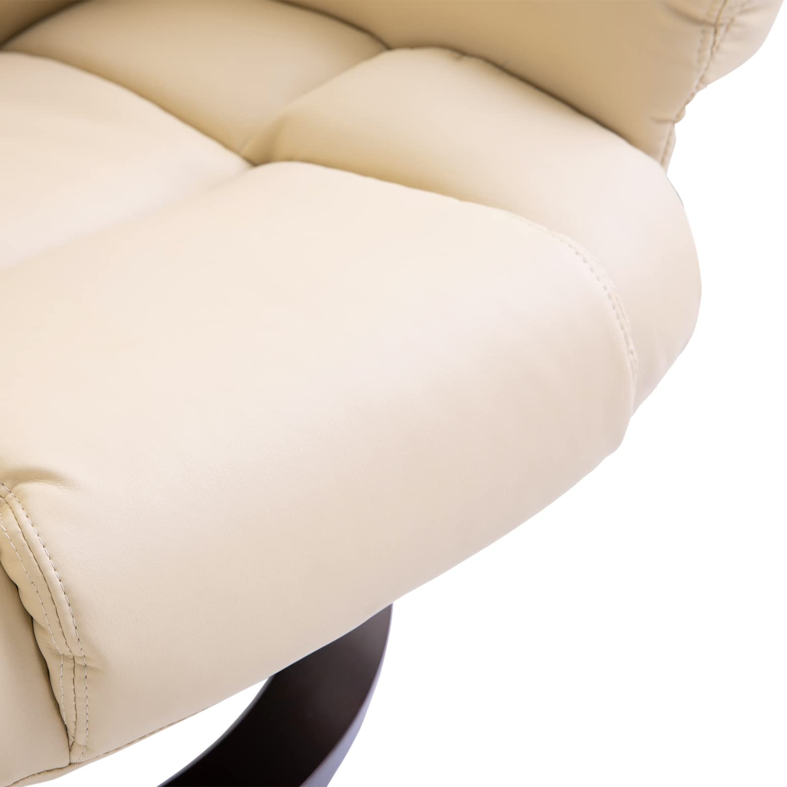 HOMCOM Relaxsessel mit Hocker, 360° drehbarer Fernsehsessel mit Liegefunktion, Hoher Rückenlehne, Armlehnen, Holzfuß Bequem Liegesessel TV Sessel bis 160 kg für Wohnzimmer, Kunstleder, Cremeweiß