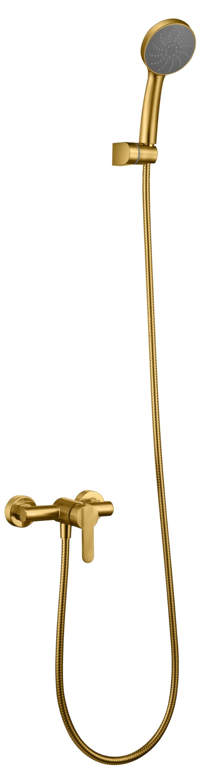 IMEX Monomando para Ducha SERIE ROMA – Grifería de Latón, Kit Grifo Ducha Moderno Completo, Cartucho Cerámico Ø35 mm, Flexo PVC 1.80 m. (Oro Cepillado)