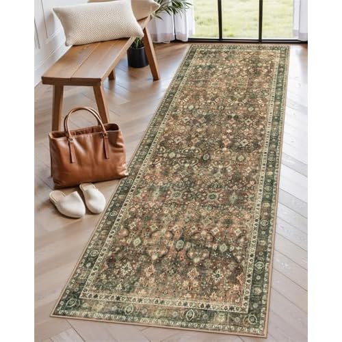 Lahome Fall Kitchen Runner Rugs Non Skid Washable,2'6"x8' Non Slip Runners for Hallways,Brown Vintage Oriental Retro Bathroom Carpet Runner for Bedroom Laundry Room Entryway(2'6"x8',Vintage-
