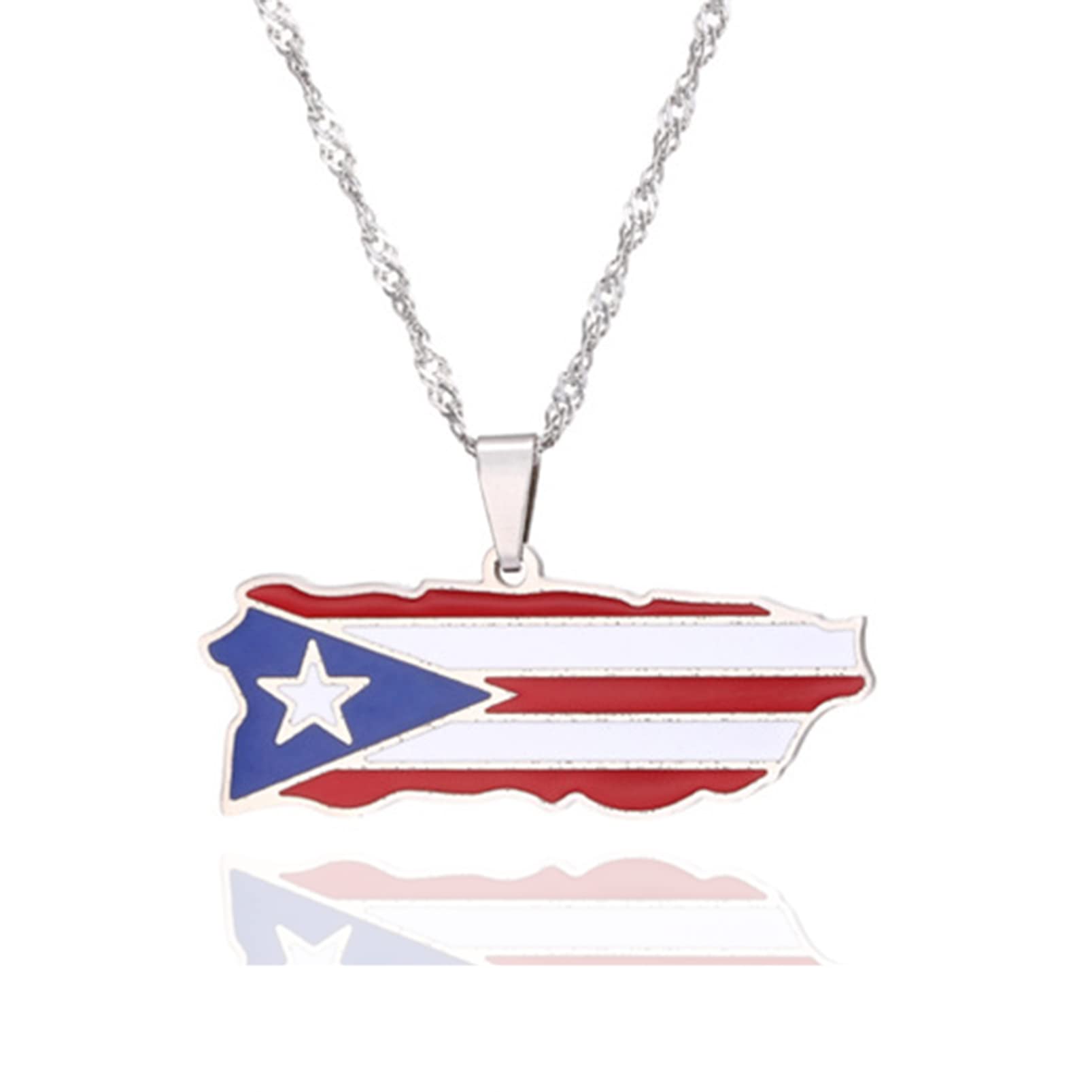 PEASFashion Jewelry Necklace Stainless Steel Puerto Rico Map Pendant Necklace