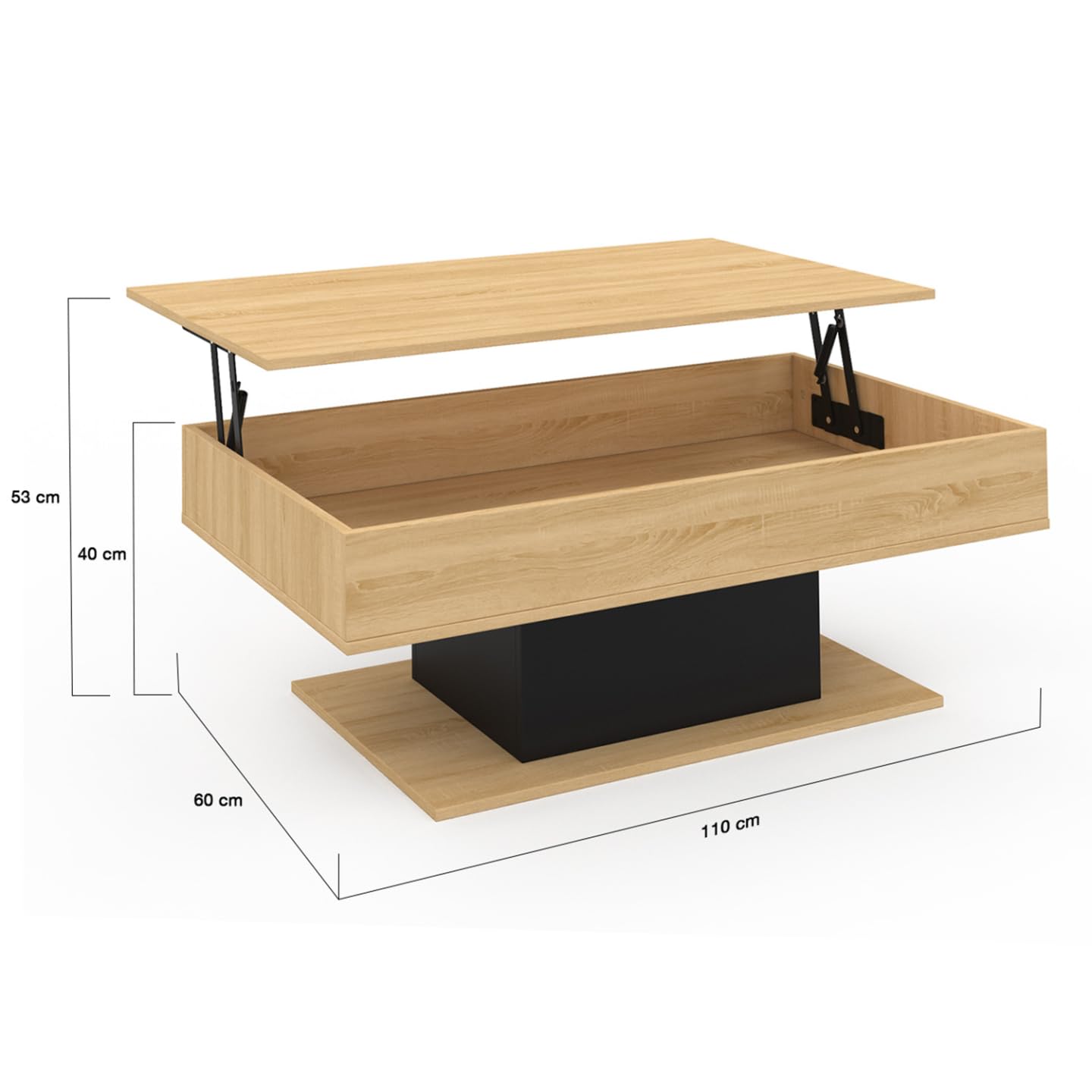 IDMarket - Tavolino rettangolare alzabile in legno e nero EDEN