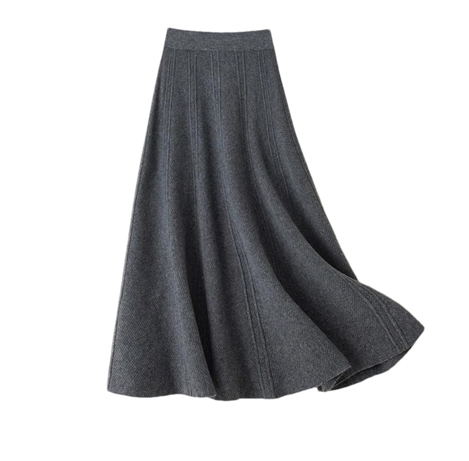 REHJJDFD Jupe parapluie en tricot taille haute pour femme - Automne et hiver - Jupe en laine