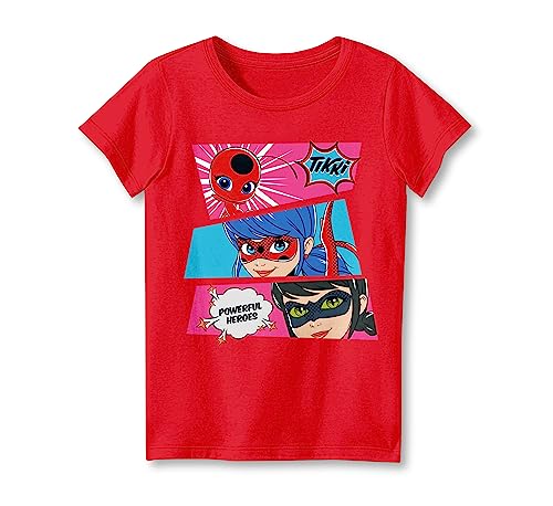 Image of Miraculous Ladybug Girls T-Shirts 2-Pack, Ladybug Cat Noir Rena Rouge Short Sleeve Tees 2-Pack Bundle Set for Girls