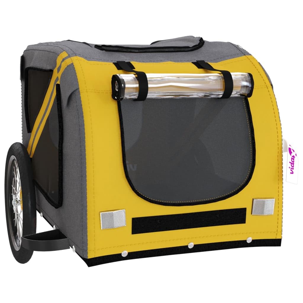 Fahrradanhänger Hunde Gelb und Grau Oxford-Gewebe mit Eisenrahmen, Zusammenklappbar und Robust, mit Mesh-Fenstern für Tiertransport, Reisen, Urlaub und Tierarztbesuch