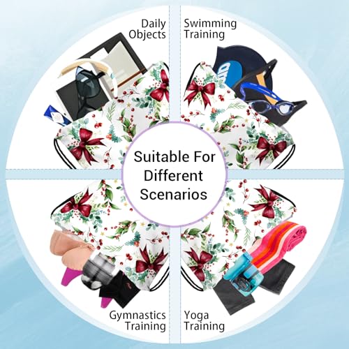 Image of Holly Leaves Bowknot Grip Bag for Gymnasts Green Lightweight Gymnastics Drawstring Gym Bag