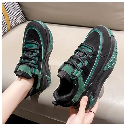 Women's Leather Platform Fashion Sneakers Comfortable Low Top Wedgel Heel Lace Up Dad Shoes Lug Sole Breathable Casual Running Shoes4