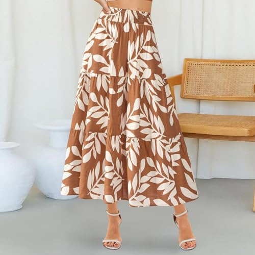 Maxi Skirts for Women Trendy High Waisted Tiered Boho Long Floral Skirt Cute Ruffle Pleated Beach A Line Flowy Skirt4