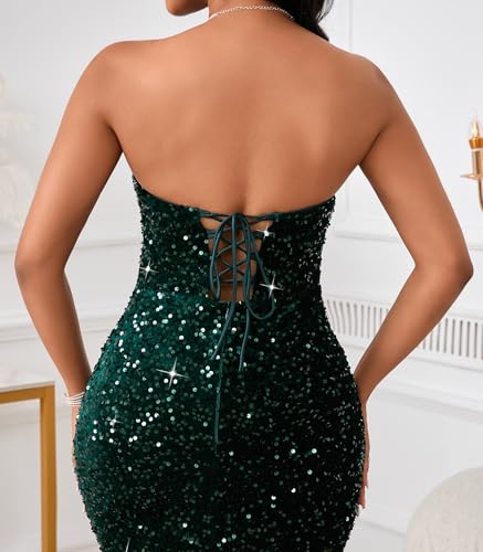 Image of dasmzper Women's Sexy Sequin Off The Shoulder V Neck Mesh See Through Dress Feather Hem Bodycon Evening Maxi Dress