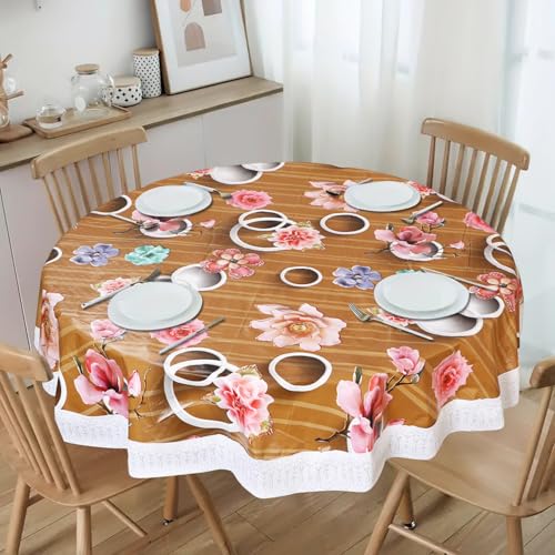 Image of Dakshya Industries PVC Waterproof Round Table Cover for 4 Seater Dining Table | 60 Inch Round Printed Table Cover | Spill Proof, Oil Resistant, Heat Resistant, Wipe Clean