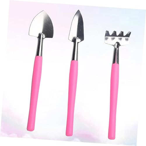 Miniatura 5 de Lurrose Herramienta de jardín práctica, mini rastrillo de pala rosa, mango de plástico antideslizante para maceta, interior y exterior, plantación