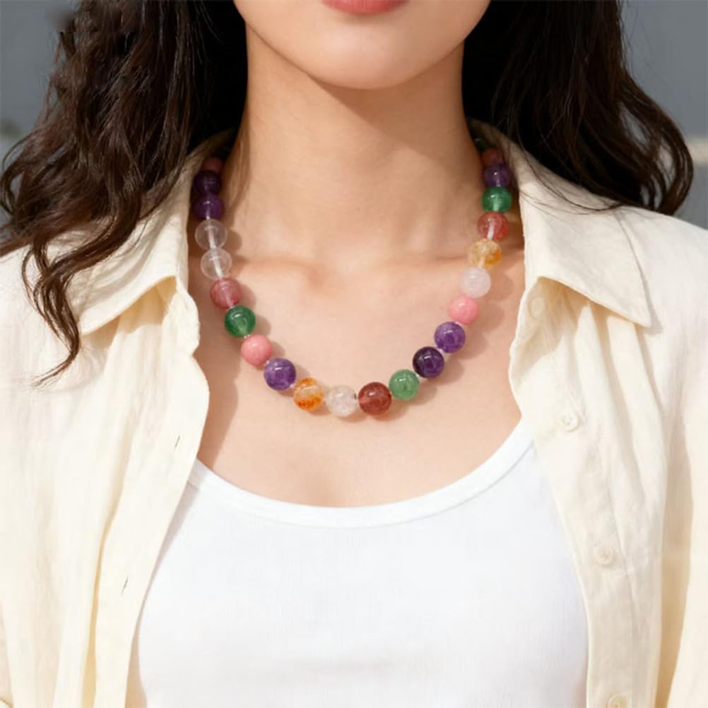 Collar de Piedras Preciosas Naturales con Mezcla de Cristales de 7 Chakras Amatista, Cuarzo Rosa, Cuarzo Transparente y aventurina cornalina para Proteger el Equilibrio energético