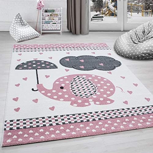 Tapis chambre enfant éléphant cœur gris rose tapis de sol bébé lavable