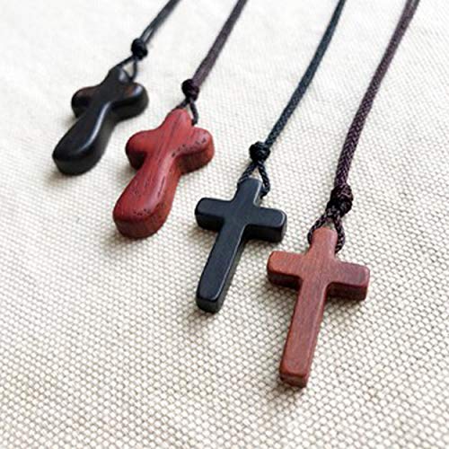 Natural Sandalwood Wooden Cross Pendant Necklaces For Boy Girl Women Men Handcrafted Gift Wood Hang From Rearview Mirror Pendant Decoration #TOP4