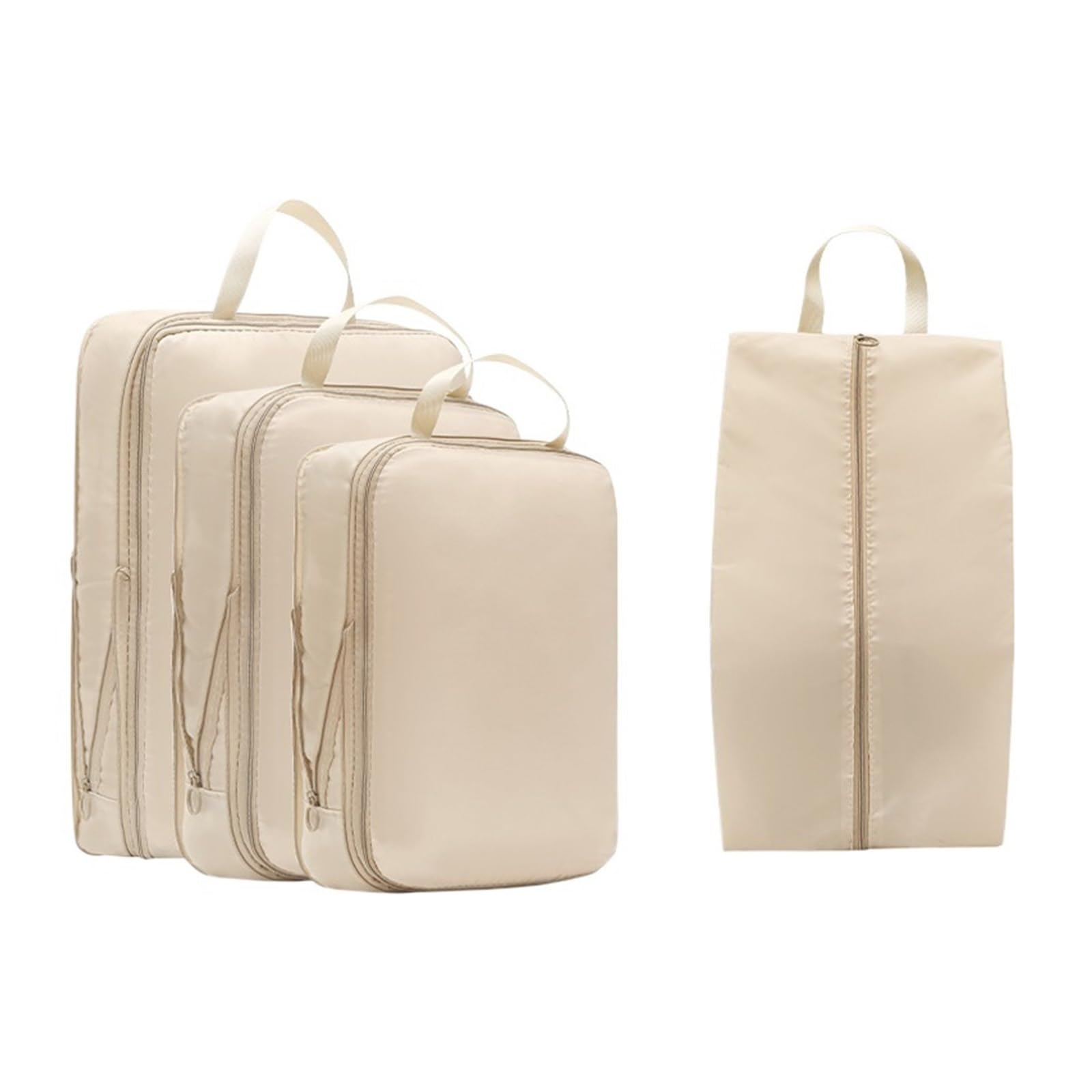 Bolsa de almacenamiento de viaje de 4 piezas, bolsa de compresión, organizador de equipaje, cubos de embalaje(Beige)