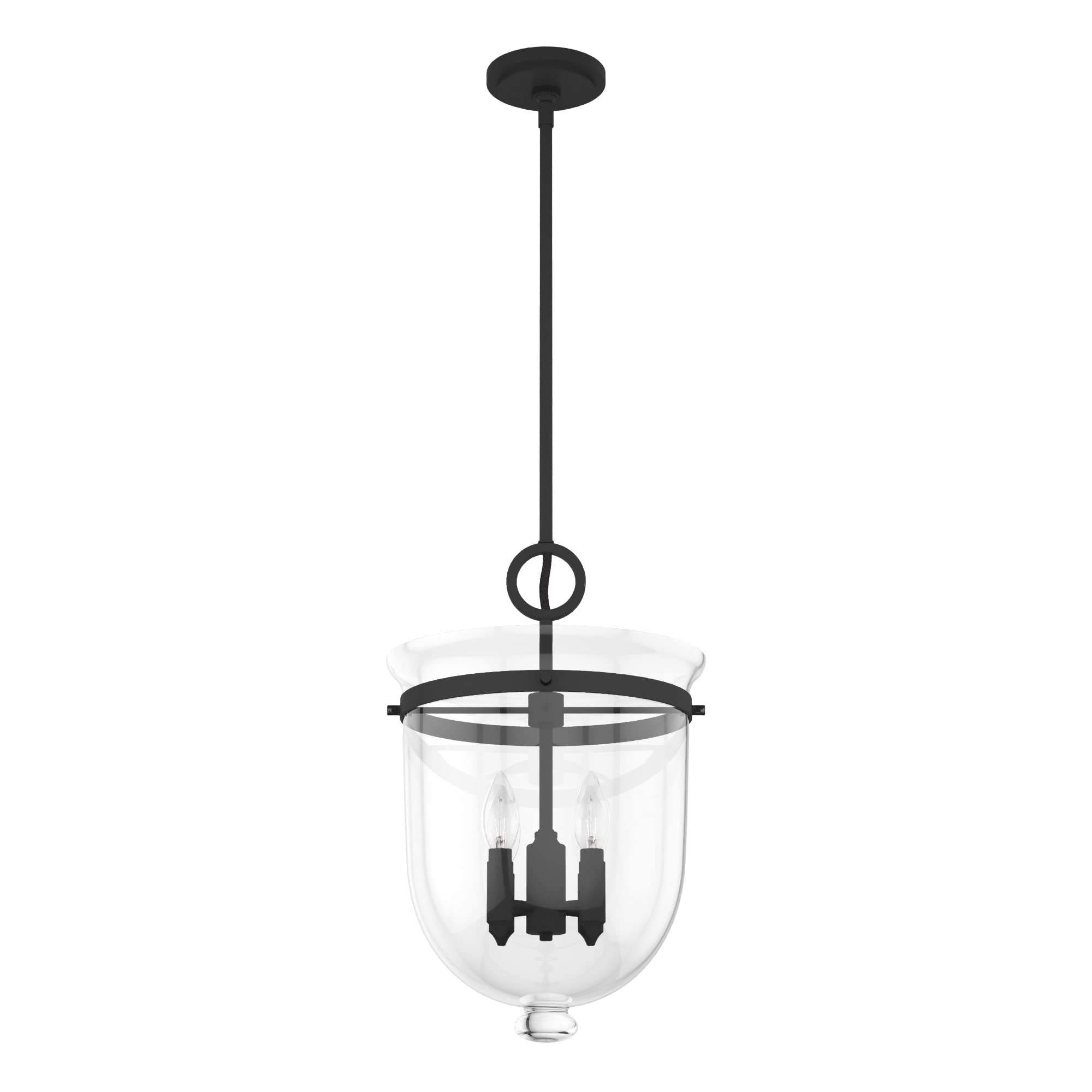 Hunter - Belltown 4-light Natural Black Iron, Medium Size Pendant Light, Dimmable, Transitional Style, Urn Shaped, for Bedrooms, Kitchens, Dining,