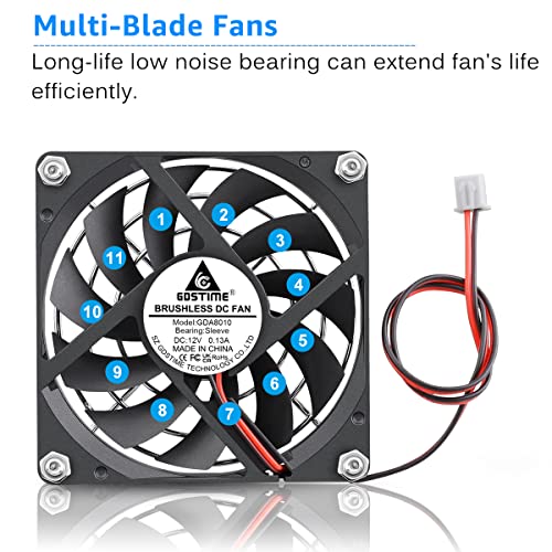 Image of GDSTIME Ultrathin 80mm x 80mm x 10mm 12V Brushless DC Cooling Fan for Laptop, Desktop, Server, Gaming Console, Router, Printer, Amplifier, Inverter
