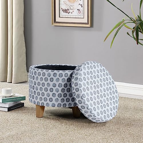 Image of HomePop 19 inch Round Storage Ottoman - Green Medallion Ikat Print