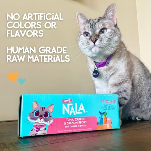 Image of LOVE, NALA - Natural Adult Cat Wet Food - Pate Tuna, Carrot, & Salmon Recipe - Grain Free, Non-GMO, Digestive Fiber Blend, Minerals, Vitamins - 12 Pack 2.4 lbs.