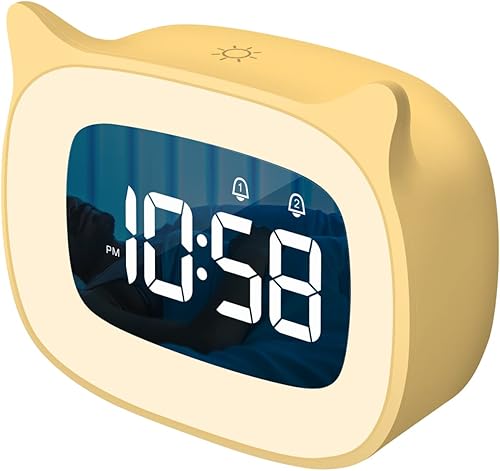 Reloj despertador para niños con luz nocturna y 18 tonos de llamada, recargable, lindo reloj con orejas de gato para regalos de cumpleaños de niños