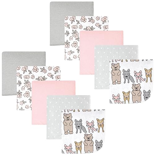 Image of Hudson Baby Unisex Baby Flannel Cotton Poly Washcloths, Wild Forest Pink 10-Pack, One Size