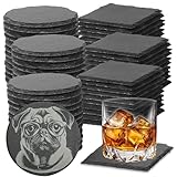 72pcs Slate Coasters Black 4 Inch Bulk Blank Rock Coasters Blank Laser Engraving, Hand Painted DIY, Scratch Resistant Bottom (36*Square+36*Round)