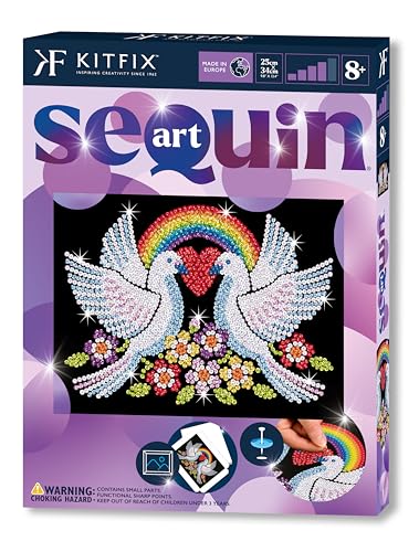 Kitfix - Sequin Art Purple - Colombes de l'espoir - Image à paillettes - 27 x 36 cm - Kit de création pour enfants, adolescents et adultes de plus de 8 ans - 2101