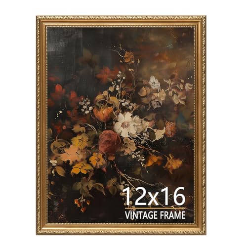 ASTRDECOR 12x16 Vintage Picture Frame 12 by 16 Gold Frame for Tabletop & Wall Decor Antique Photo Frame for Home Office Gallery Wall Decor - 1 Pack