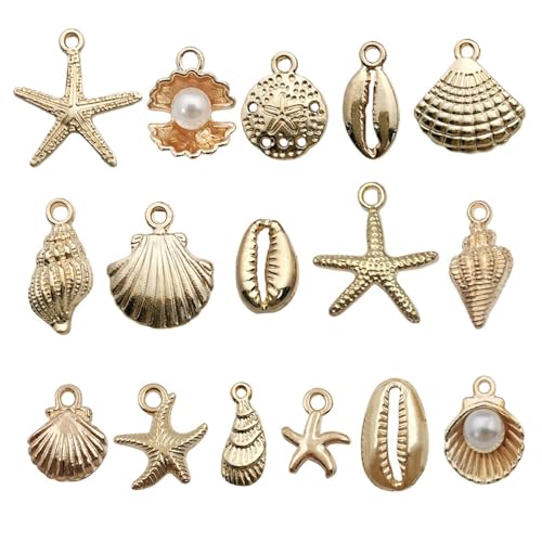 Liyujuping 16Pcs Beach Charms Summer Pendant Alloy Starfish Seashells and Conches Beach Charms for Jewelry Making Necklace Bracelet Earrings Crafting DIY
